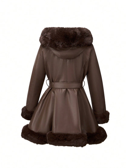 Victoria Vegan Leather Faux Fur Coat