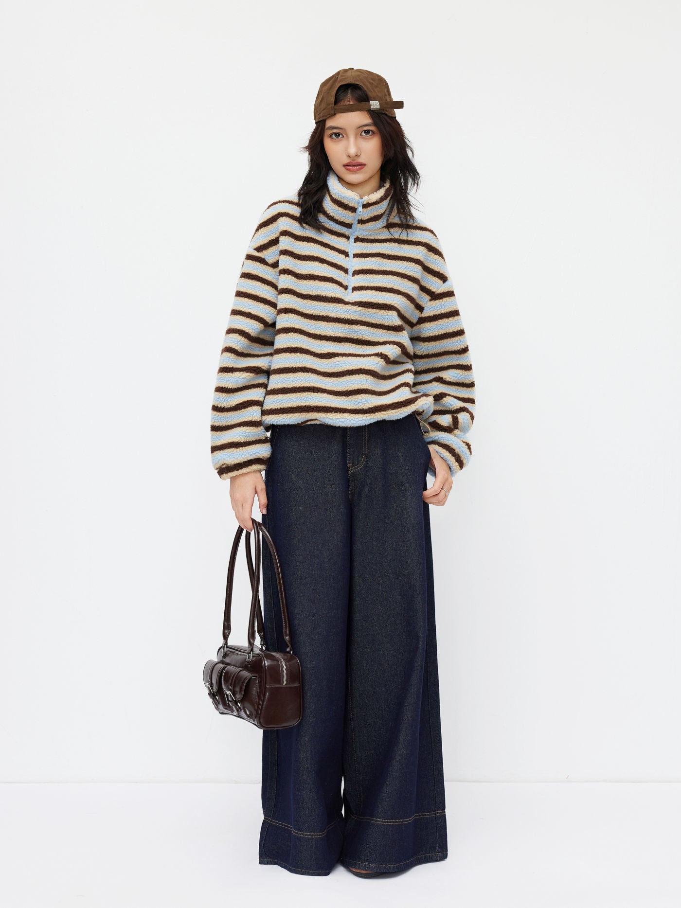 Striped Fleece Collar Jacket