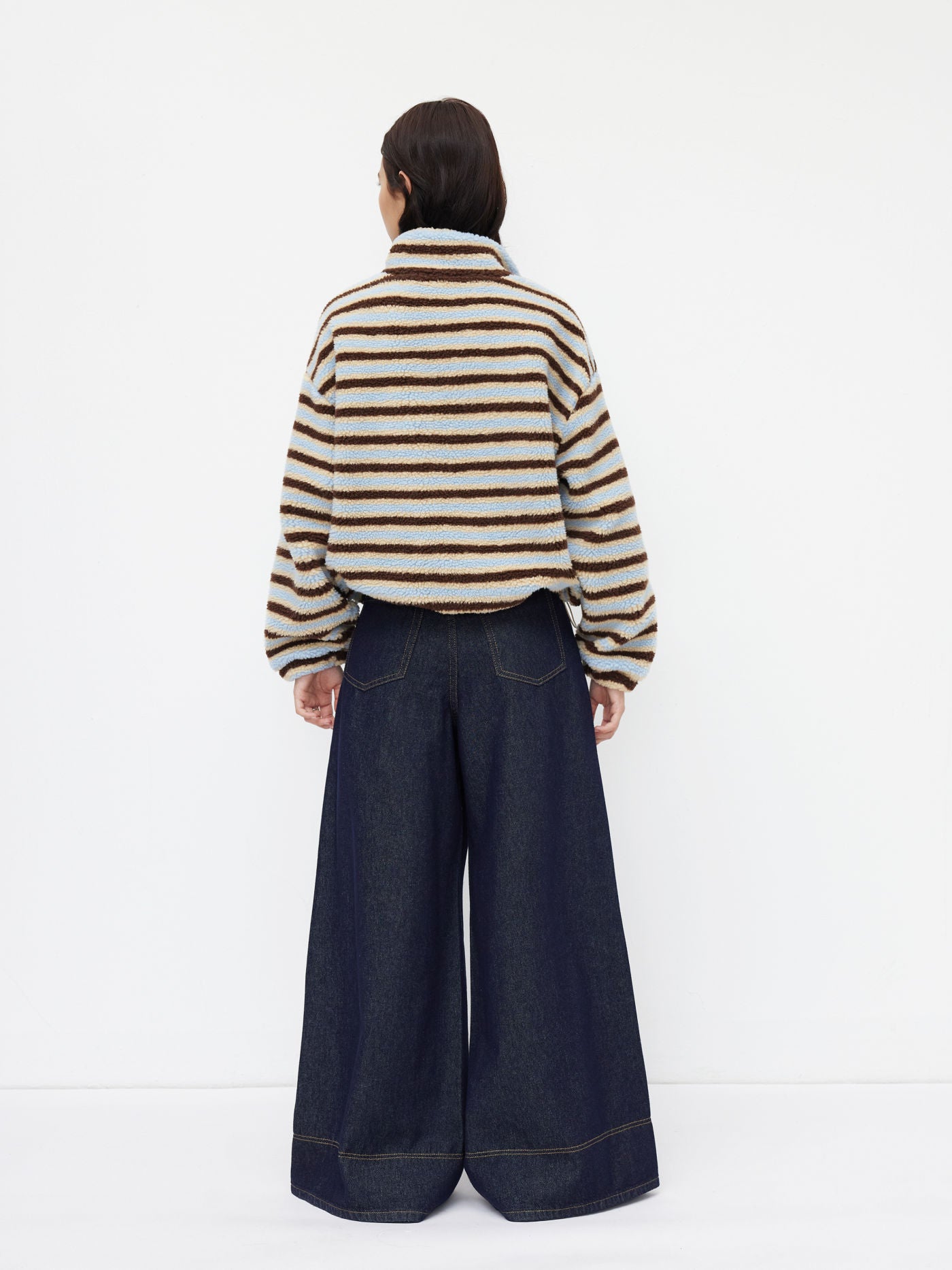 Striped Fleece Collar Jacket