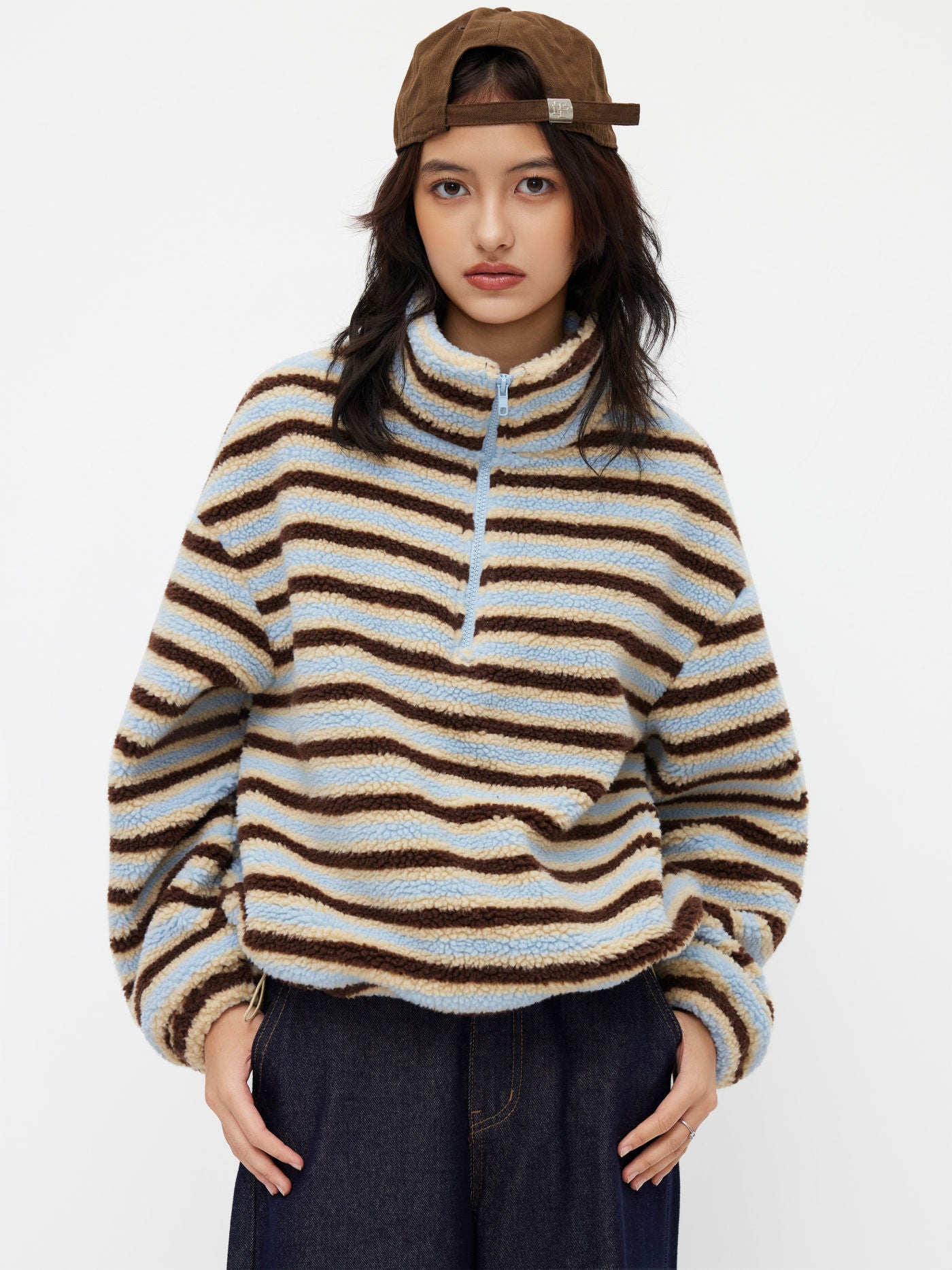 Striped Fleece Collar Jacket