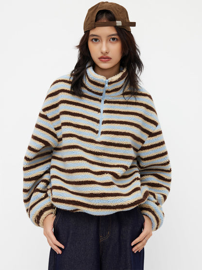 Striped Fleece Collar Jacket
