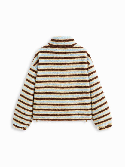 Striped Fleece Collar Jacket