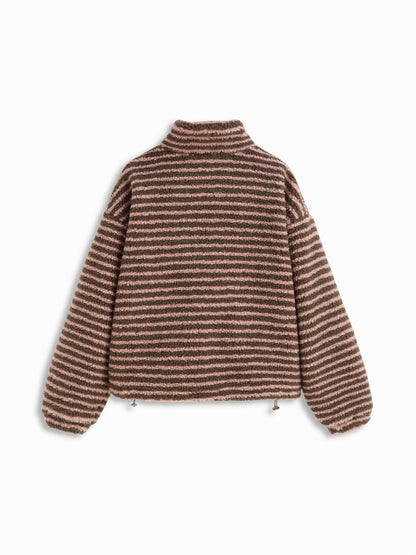Striped Fleece Collar Jacket