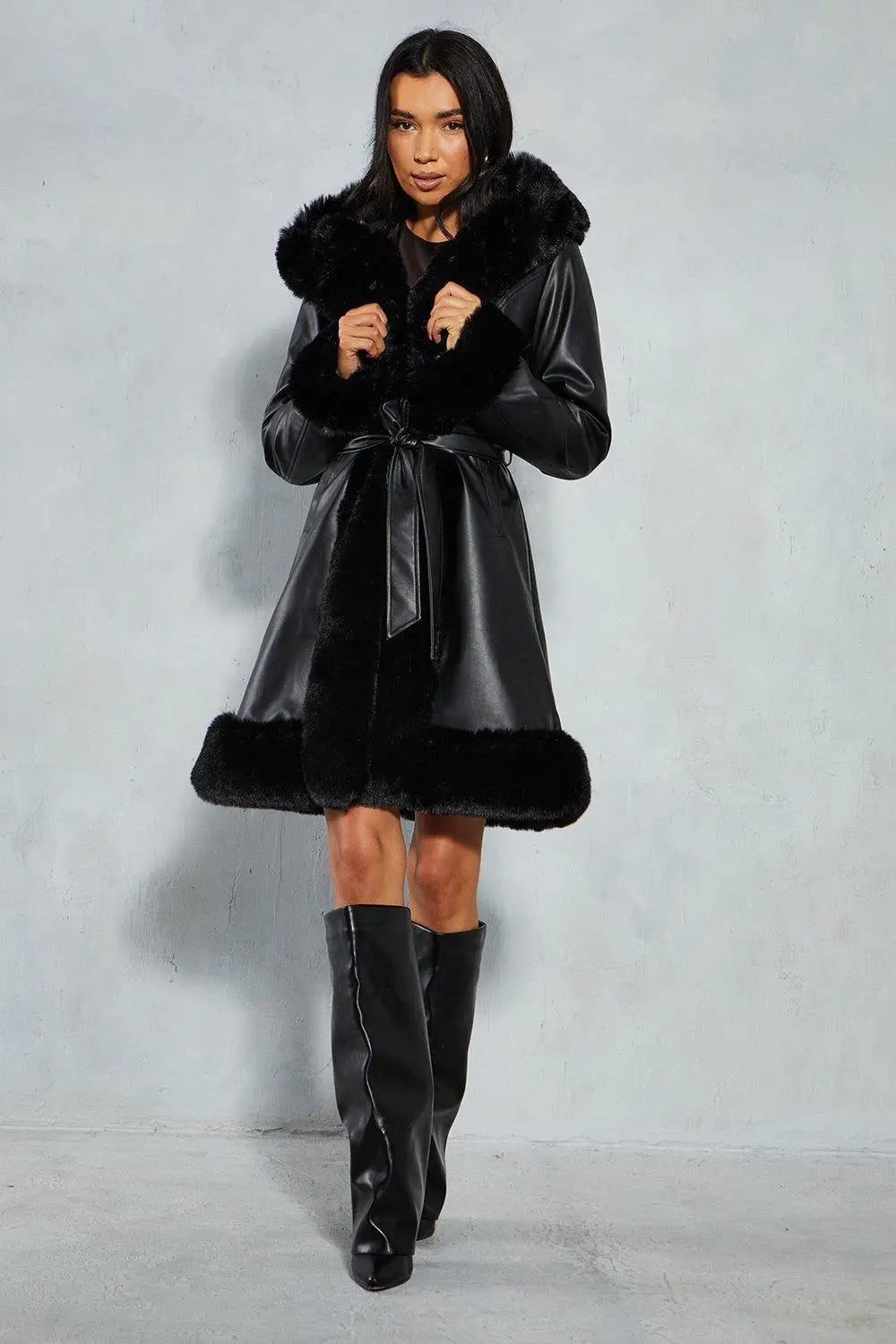 Victoria Vegan Leather Faux Fur Coat