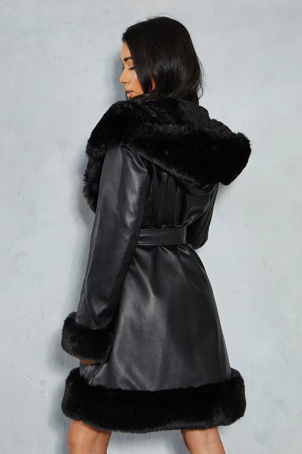 Victoria Vegan Leather Faux Fur Coat